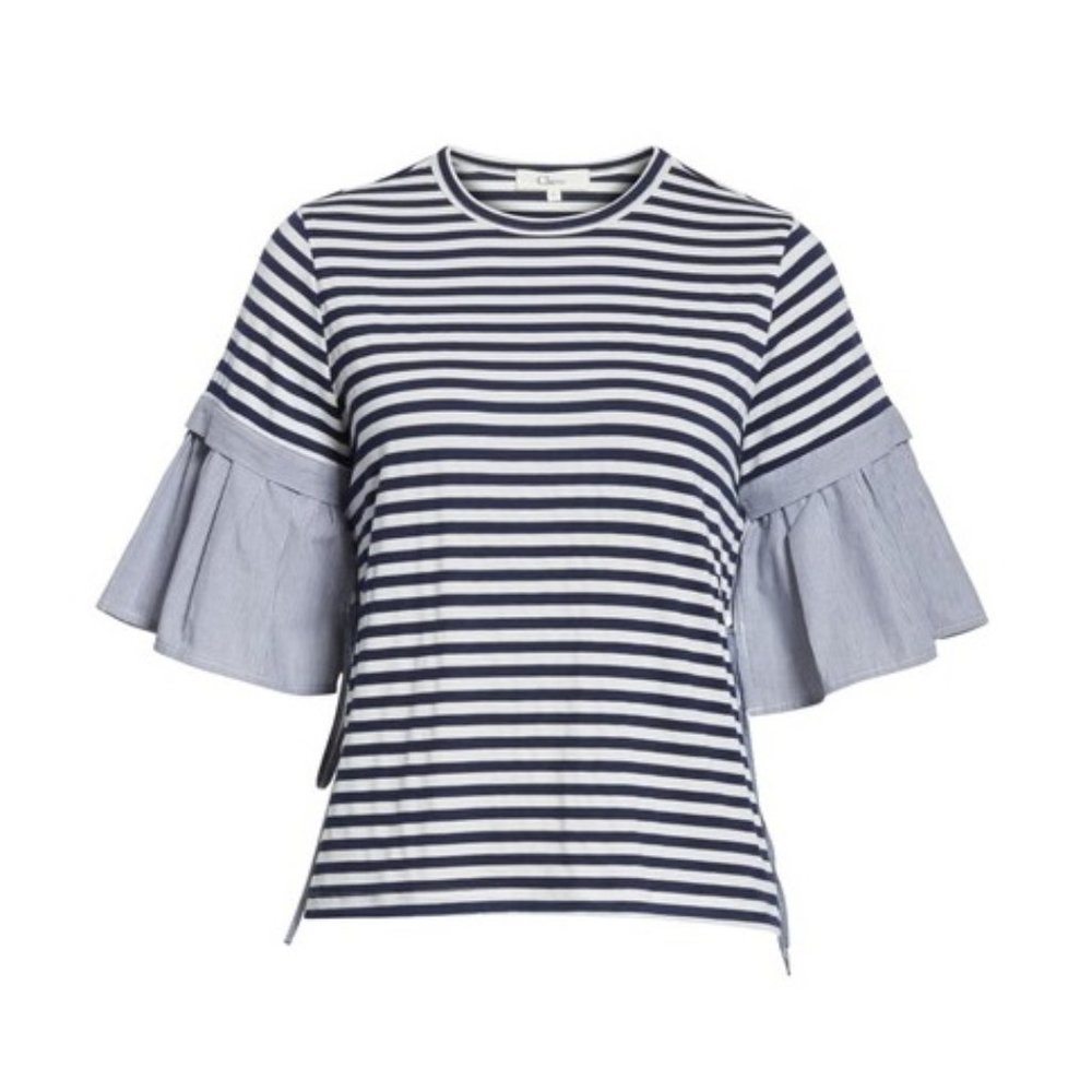 🎁 Clu Ruffle Sleeve Stripe Tee - Picture 3 of 8